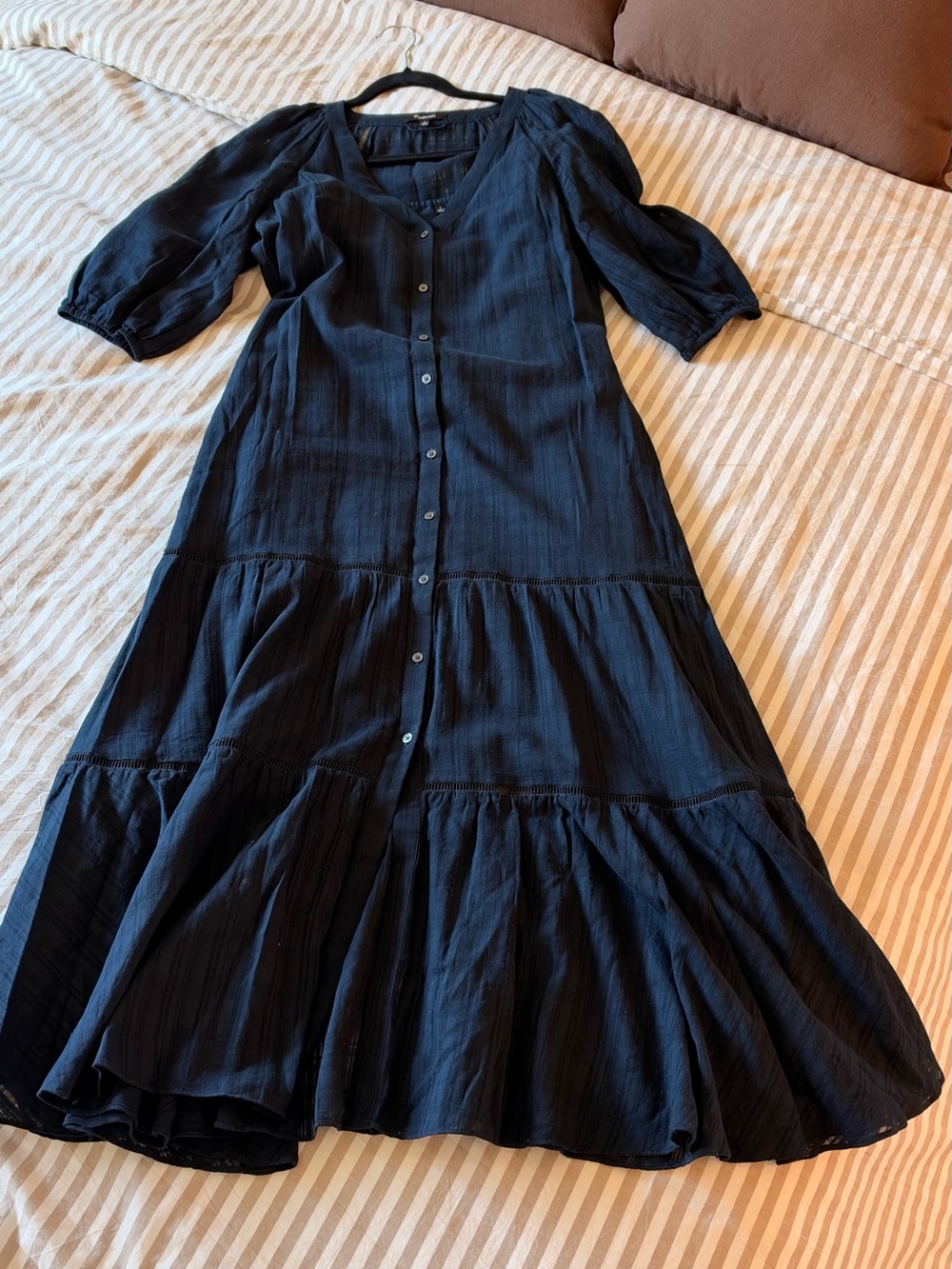 Madewell Navy Tiered Button-Front Maxi Dress